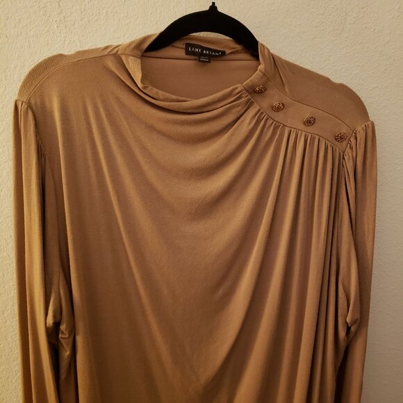 Lane Bryant Draped Neck Tan Pullon Long Sleeve Blouse Top Button Trim 18/20 EUC - Picture 3 of 8